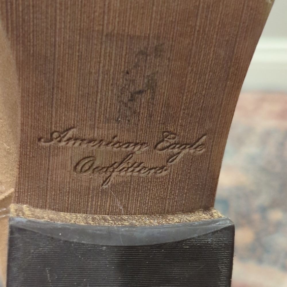 Vintage American Eagle Outfitters Suede Lace-Up Buckle Mid-Calf Boots in Tan - Picture 3 of 9
